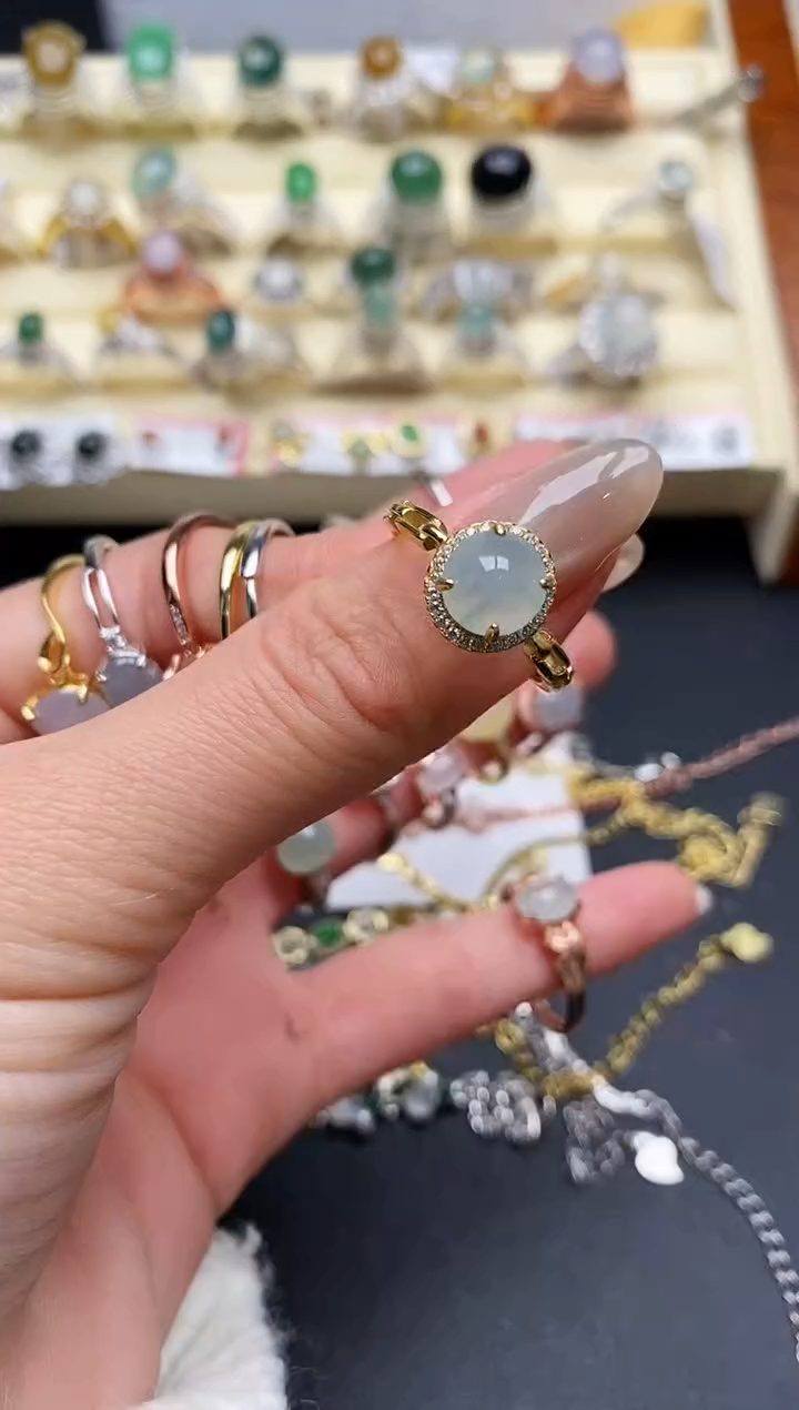 【闪购商品】翡翠戒指银S925镶嵌缅甸翡翠2  10+9