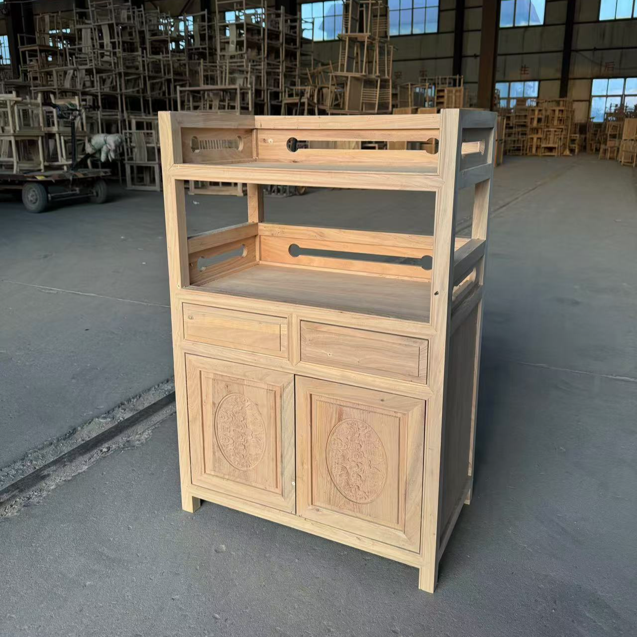 北方榆木全实木茶水柜新中式客厅家用简约茶柜茶边柜矮柜