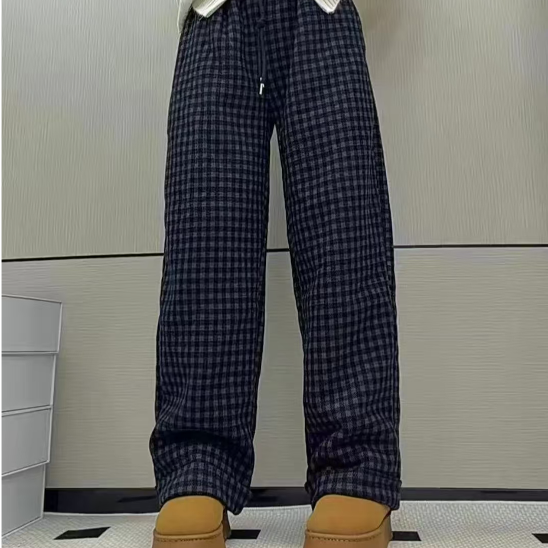 2025年新款长裤冬季松紧带B类女休闲裤棉裤宝宝加绒加厚格子裤