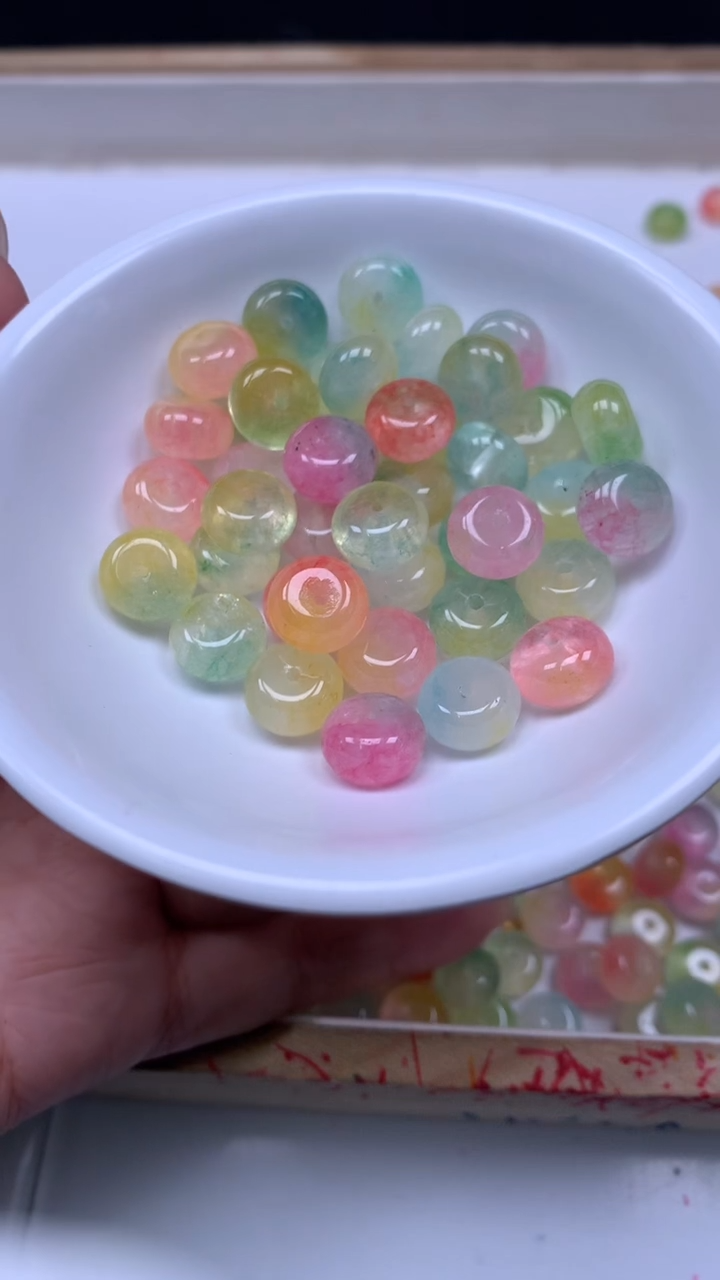 未镶嵌散珠碧玺E671 七彩碧玺大算盘10*6mm10颗6.8元