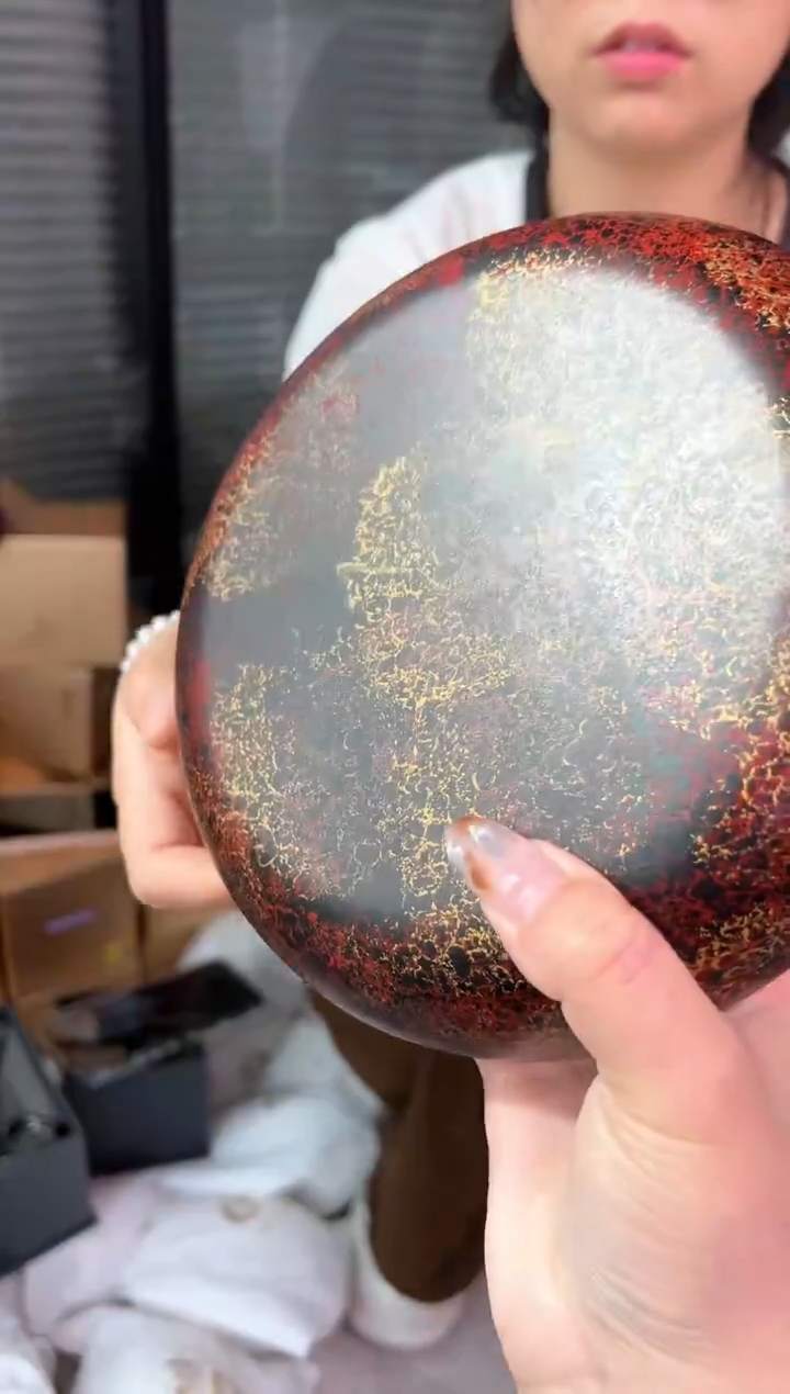 大漆壶承  红金               