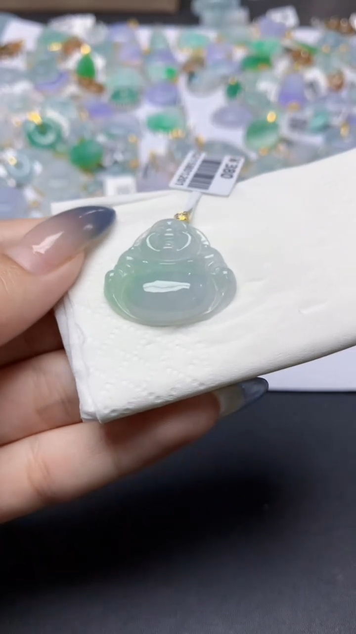 翡翠18K金镶嵌颈饰天然a货翡翠