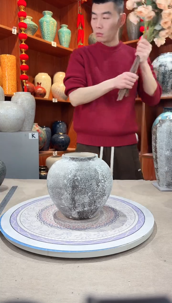 【闪购商品】瓶陶瓷花瓶 无花 灰白雪花秀小号