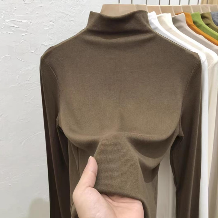 德绒半高领长袖保暖内搭韩版加绒T恤冬季百搭打底衫紧身秋冬7181