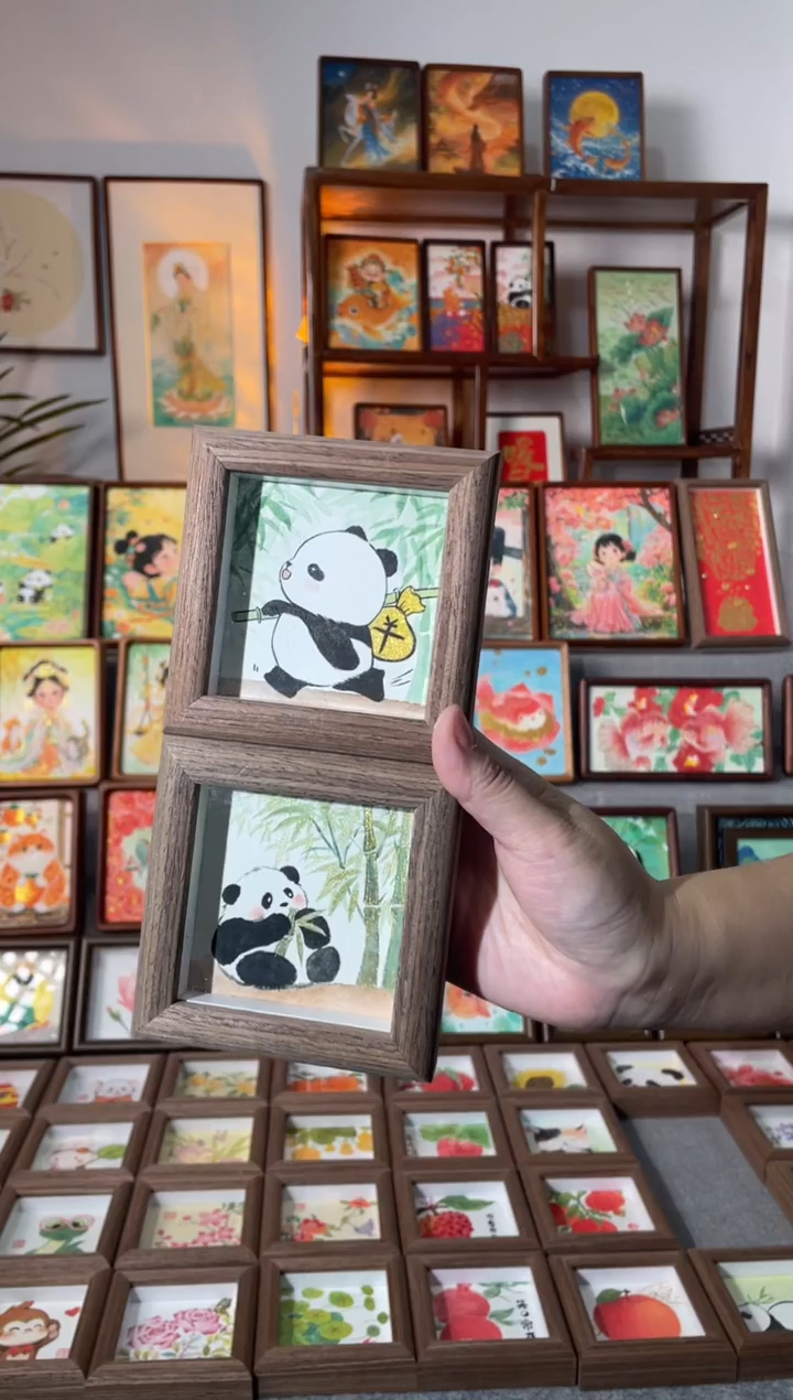 【闪购商品】国画【竹林熊猫提钱熊猫】纯手绘国画摆台