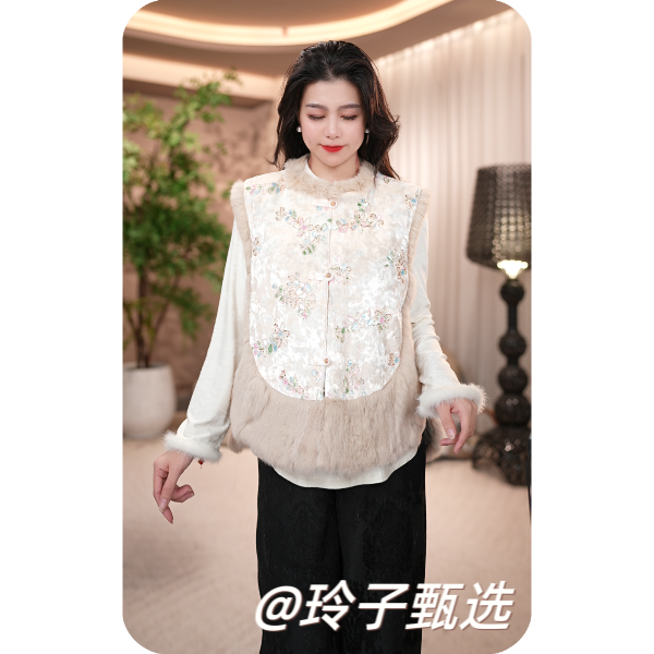 玲子自制（耀眼夺目）新中式国风气质高定重工钉珠马夹加棉上衣