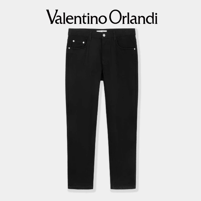 VALENTINO ORLANDI 秋冬牛仔裤休闲高腰男中弹显瘦直筒黑色长裤