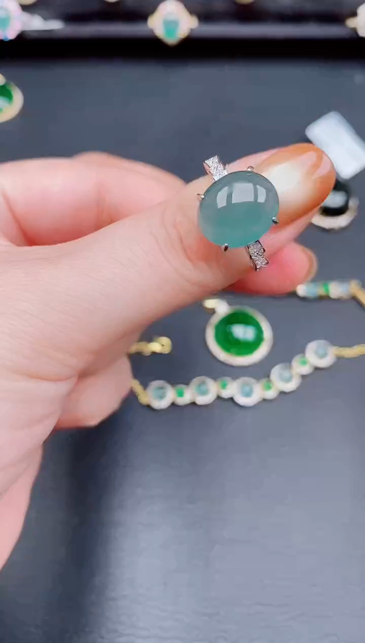 【闪购商品】翡翠戒指银S925镶嵌天然a货翡翠226