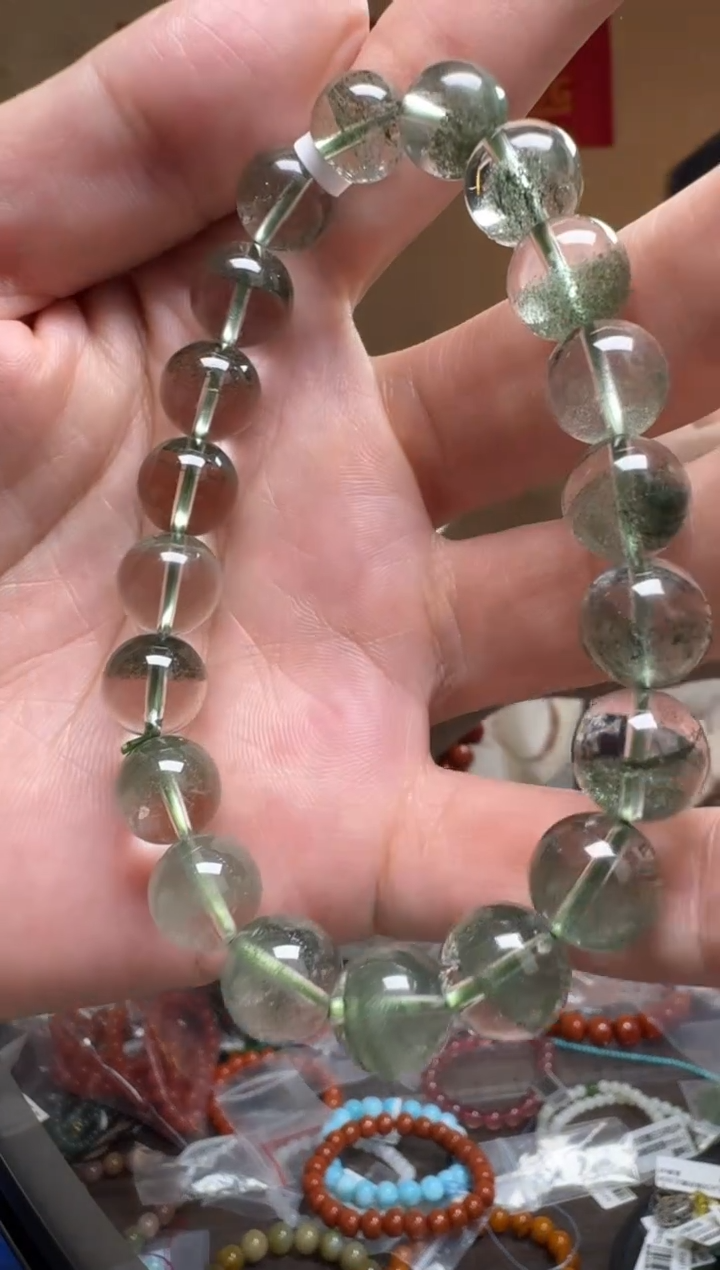 未镶嵌手链水晶约10mm千层绿幽灵圆珠单圈