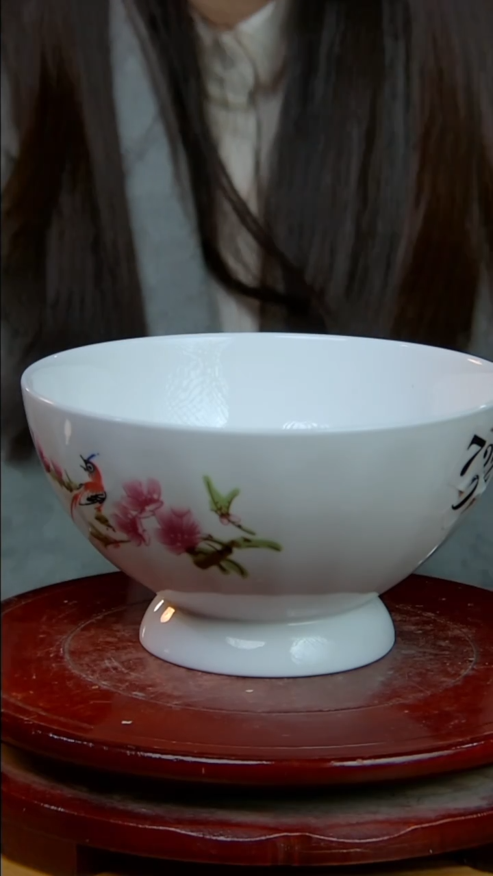 摆件陶水点桃花高足碗