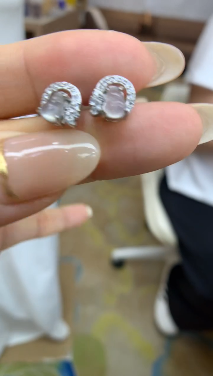 翡翠银S925镶嵌耳饰耳钉