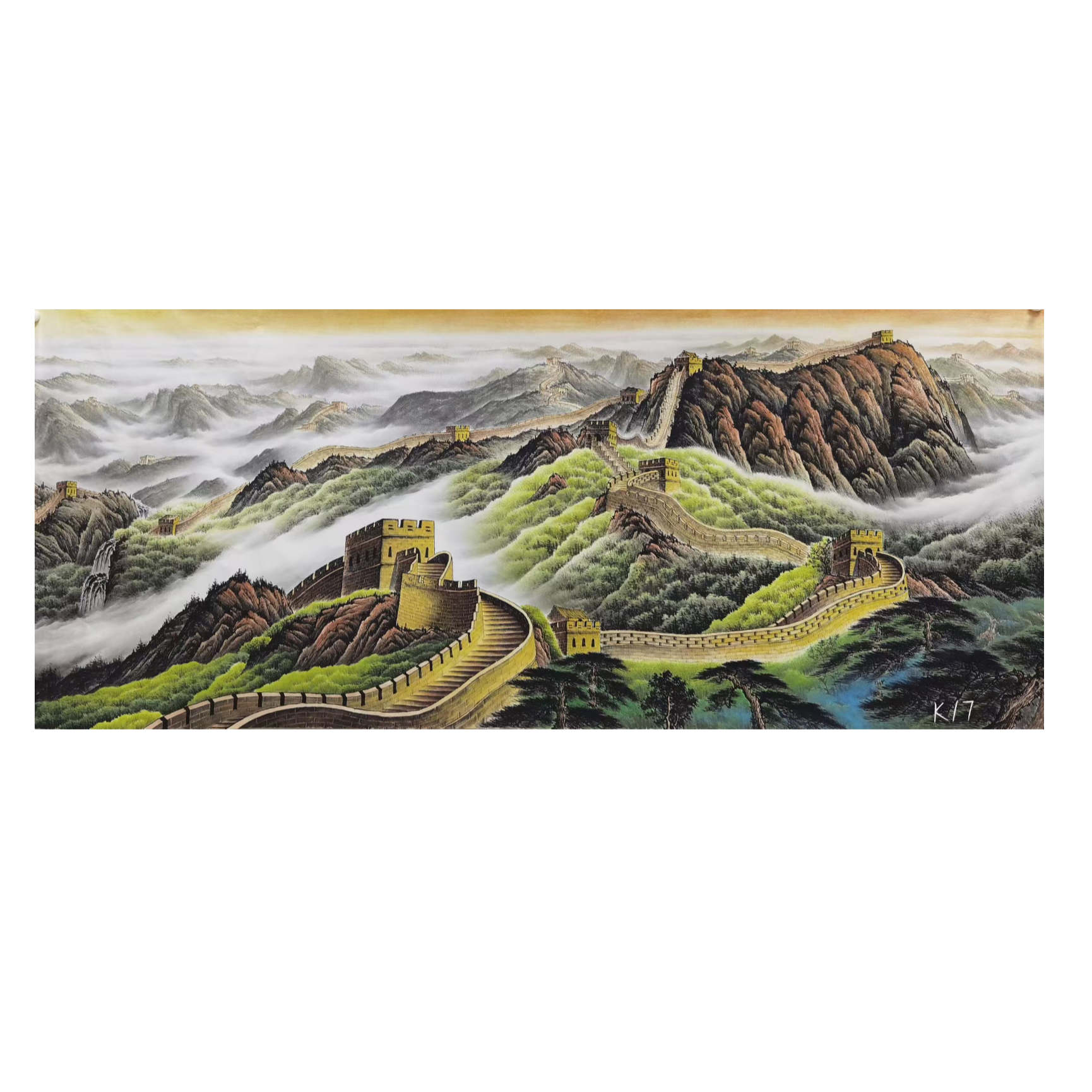 《雄风万里》纯手绘国画山水画办公室沙发背景墙挂画带装裱270*115