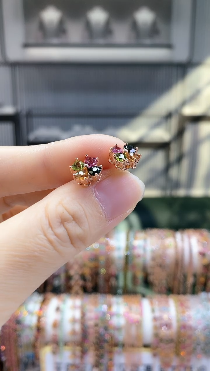 银S925镶嵌耳钉碧玺6666666666