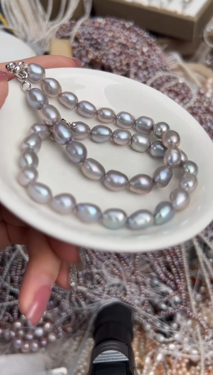 未镶嵌10淡水珍珠无核*强光珍珠灰色手链8mm左右