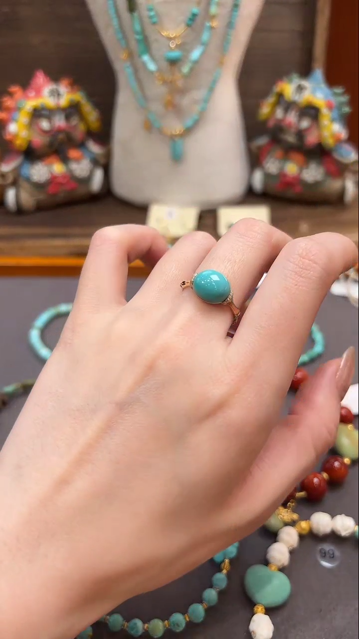 绿松石18K金镶嵌戒指绿松石戒指