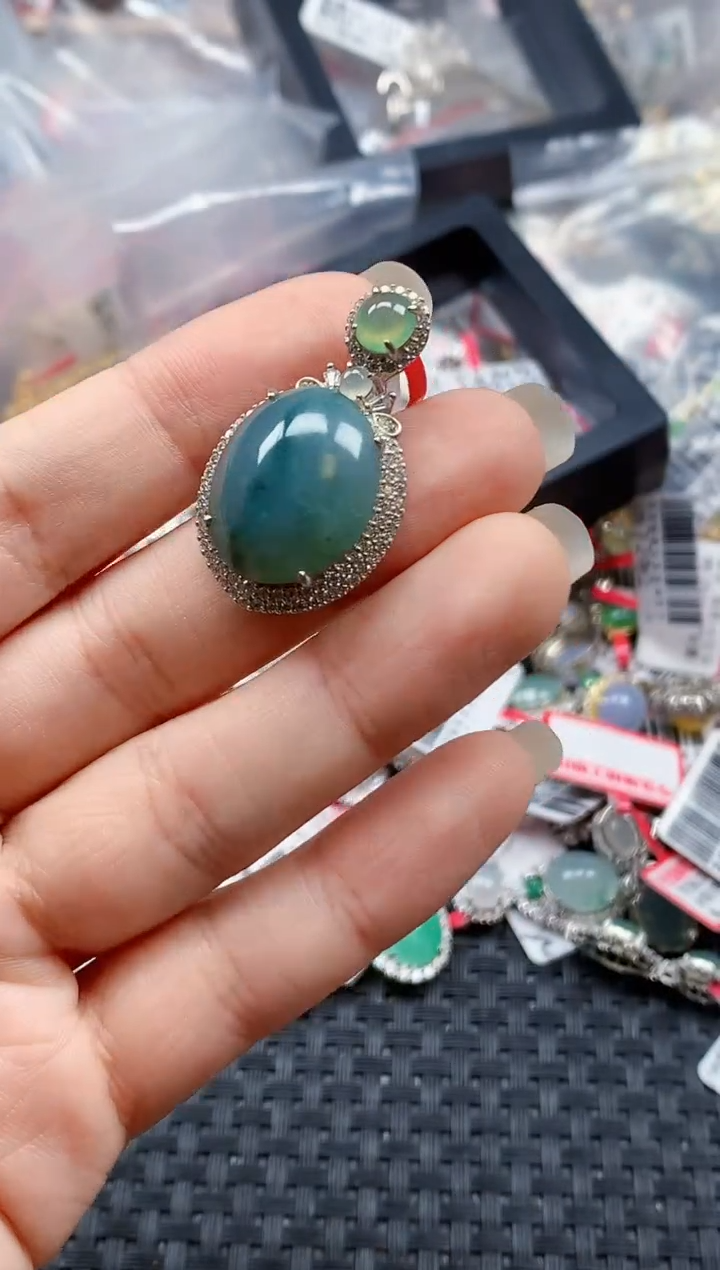 银S925镶嵌戒指翡翠天然A货缅甸翡翠