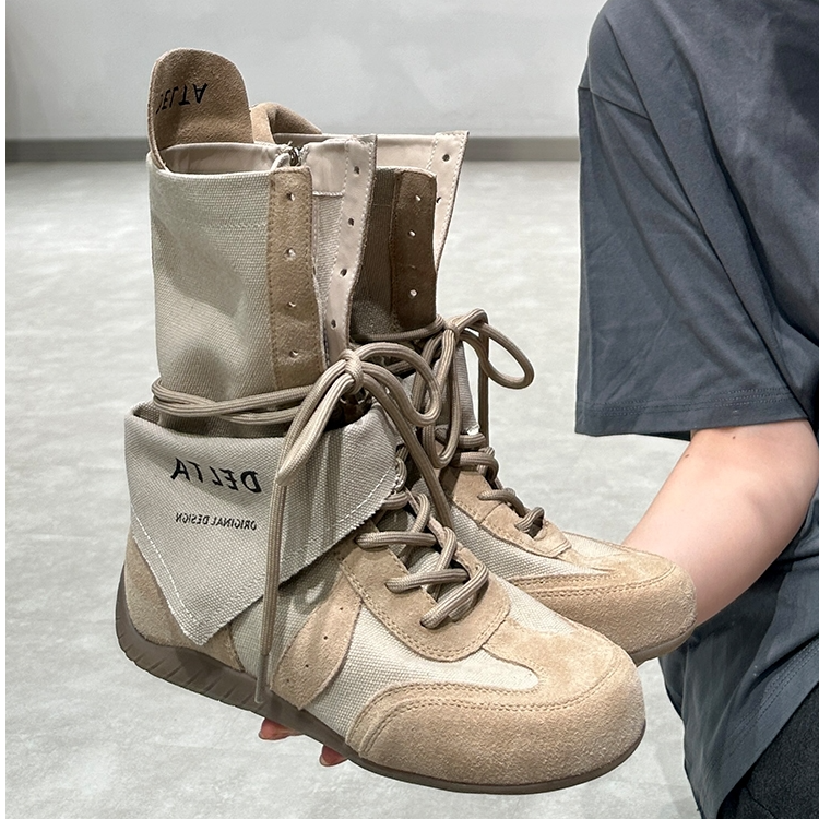 夏季2025新款爆款牛仔靴子中筒复古户外工装废土风透气薄秋马丁靴