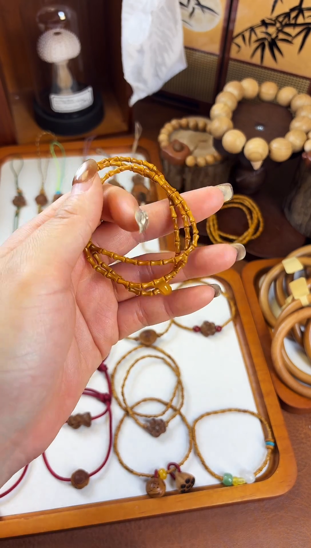 手串桃核竹节三圈黄跑环