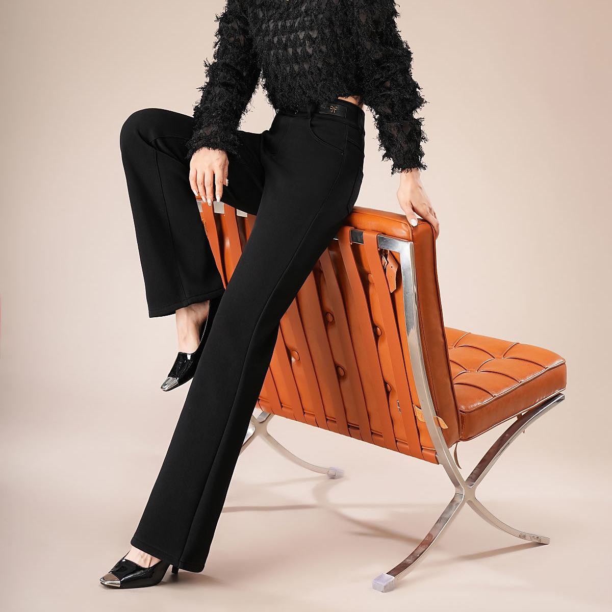 微弹牛仔裤保暖秋冬长裤高腰休闲裤气质喇叭裤外穿黑色显瘦