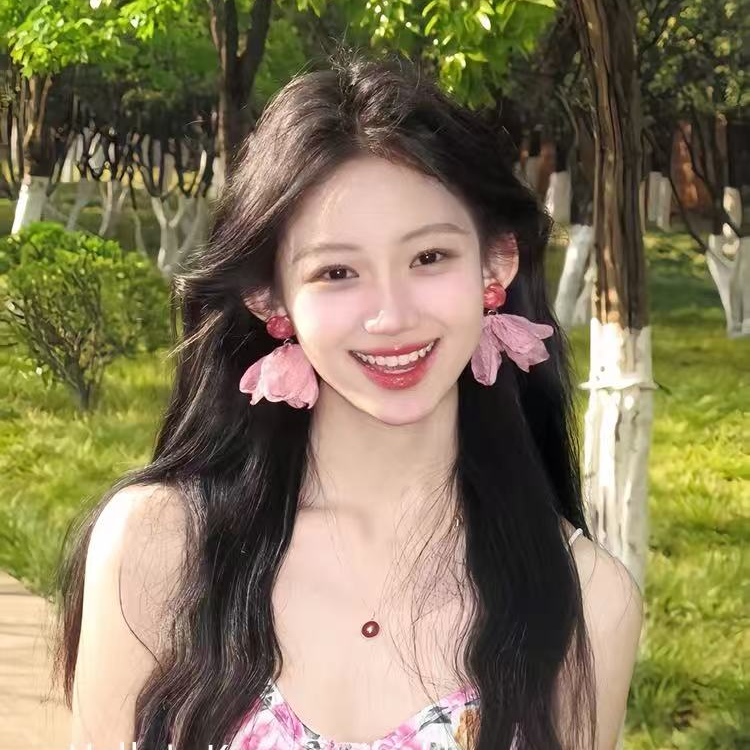 铜合金布艺耳饰 粉色爱心雪纺花瓣耳钉超仙度假风耳环耳饰耳夹