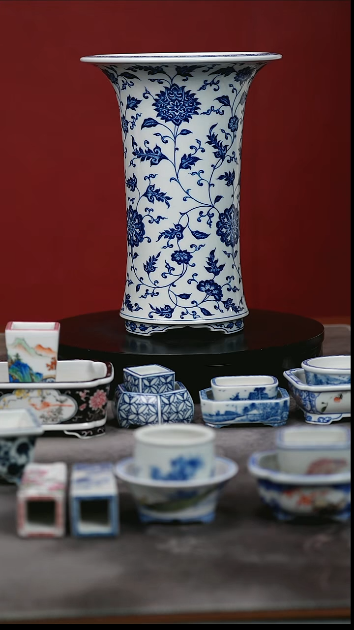 其他陶点工缠枝莲内口15.5外口18内高22.5外高25