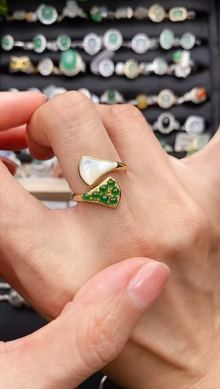 【闪购商品】翡翠戒指银S925镶嵌缅甸天然A货翡翠444   4-2