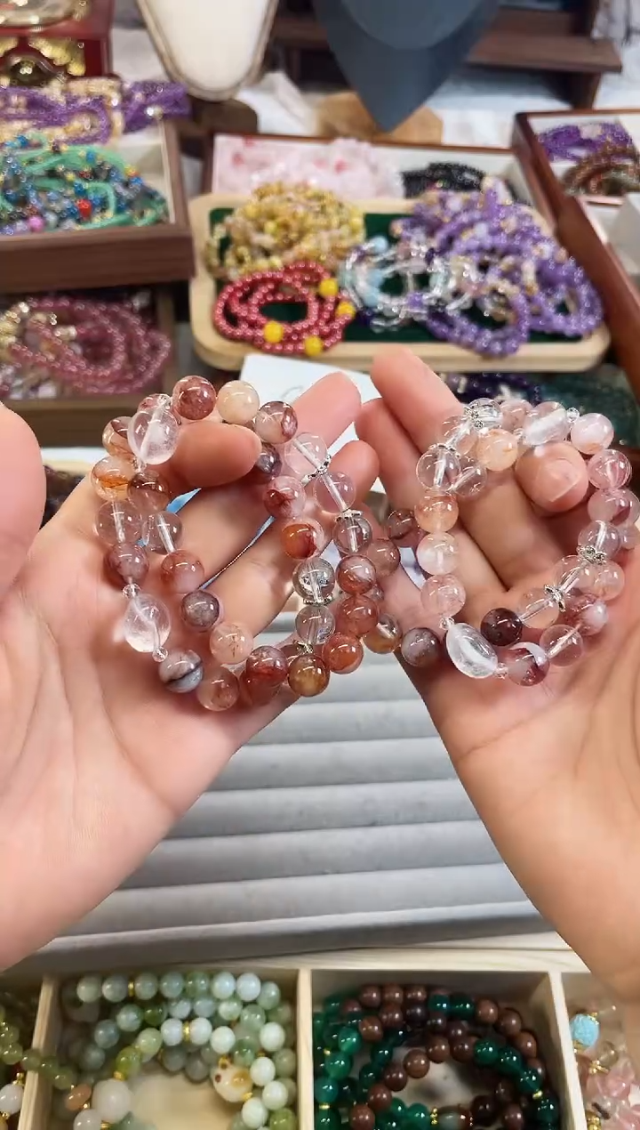 【闪购商品】玛瑙/玉髓手链未镶嵌卡10红胶花天然水晶玉石