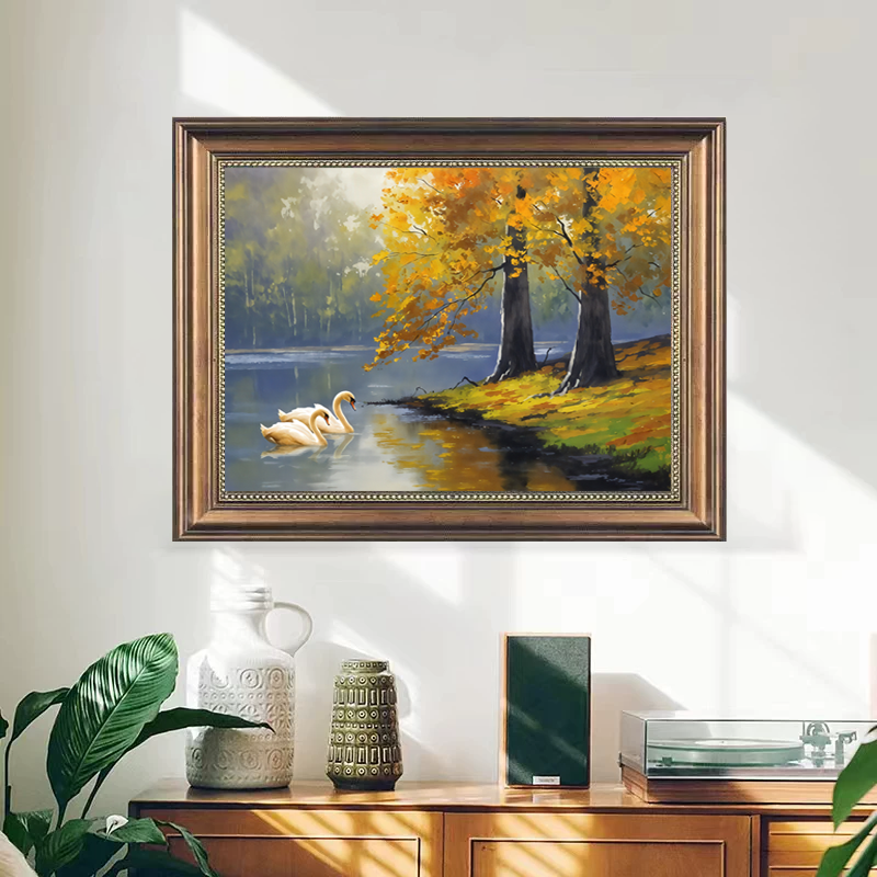 CC012天鹅湖挂画中古风餐厅装饰画客厅电表箱挂画床头装饰画