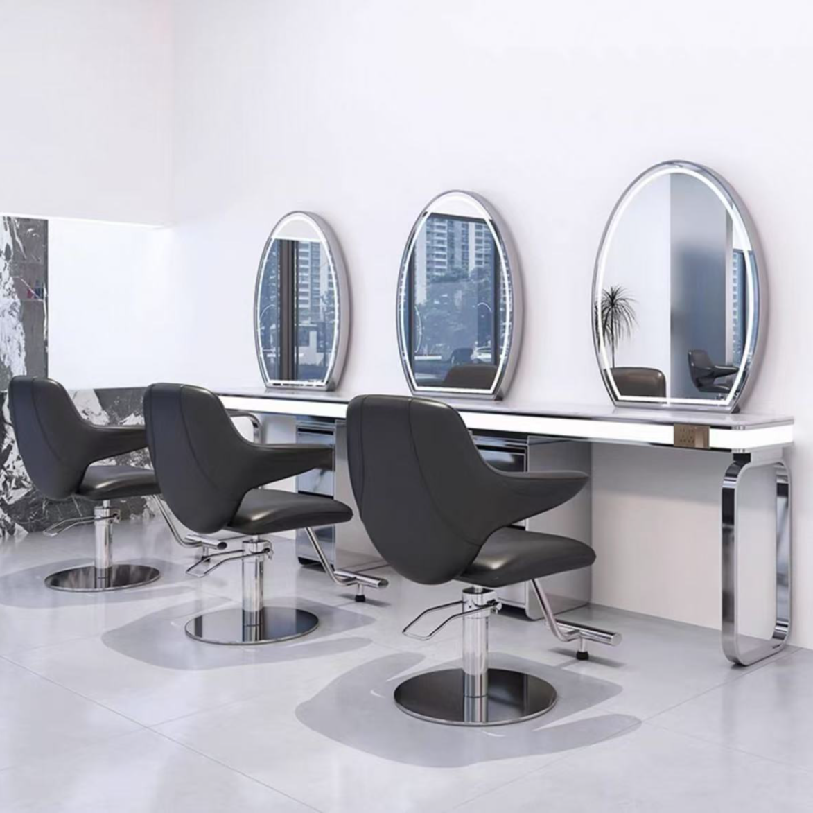 网红理发店镜台不锈钢美发镜子发廊专用烫染镜台