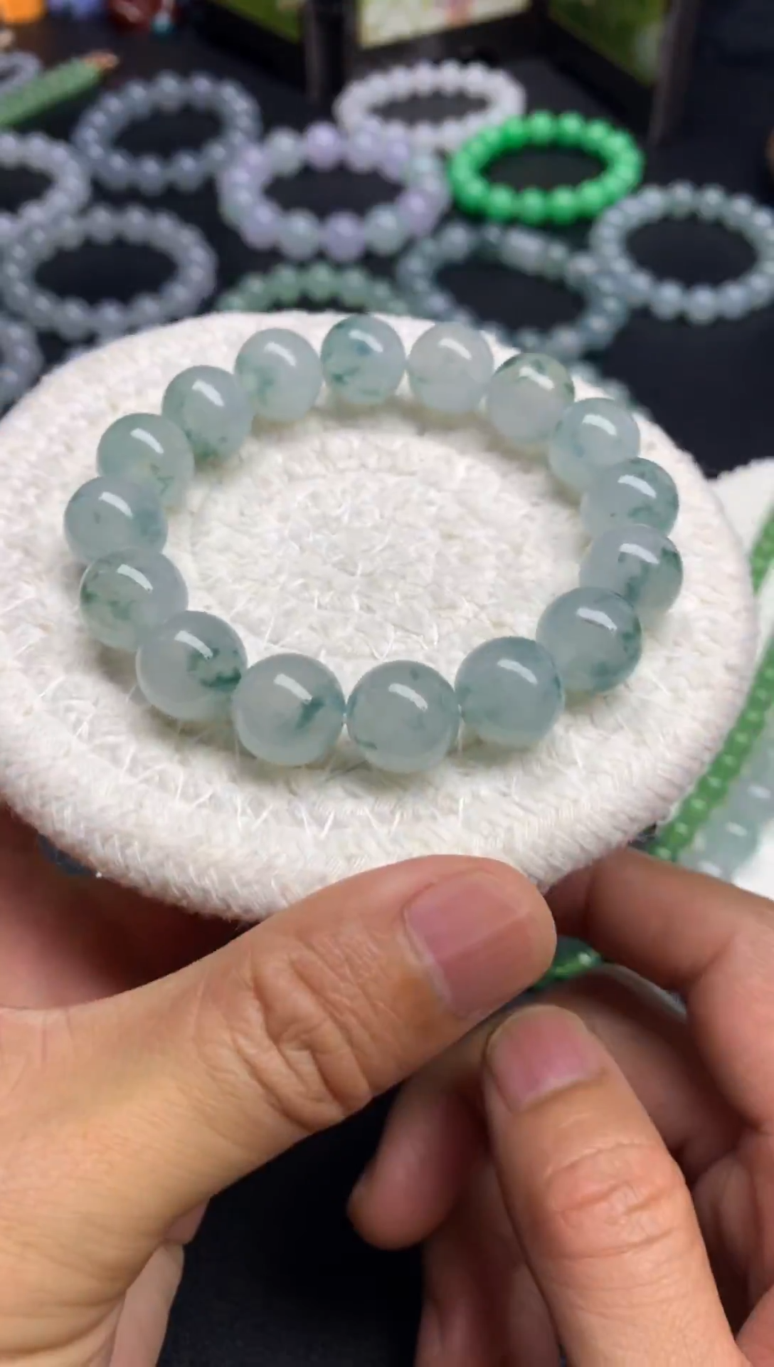 未镶嵌手链翡翠天然缅甸翡翠A货冰飘蓝花手串卡13mm