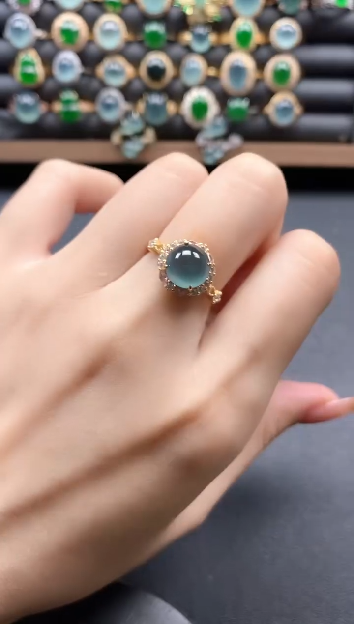 银S925镶嵌戒指翡翠15-10