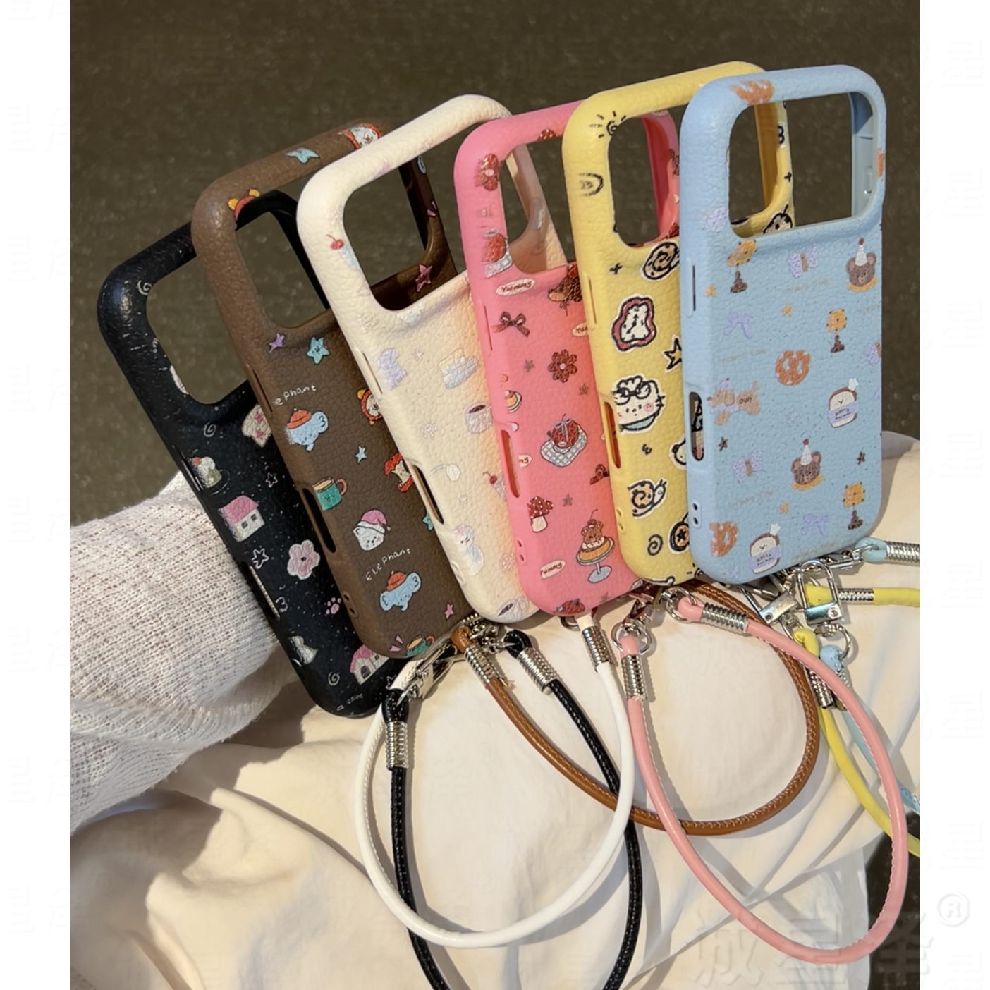 诚星泽皮革卡通插画适用苹果17PROMAX手机壳华为OPPO小米VIVO手绳