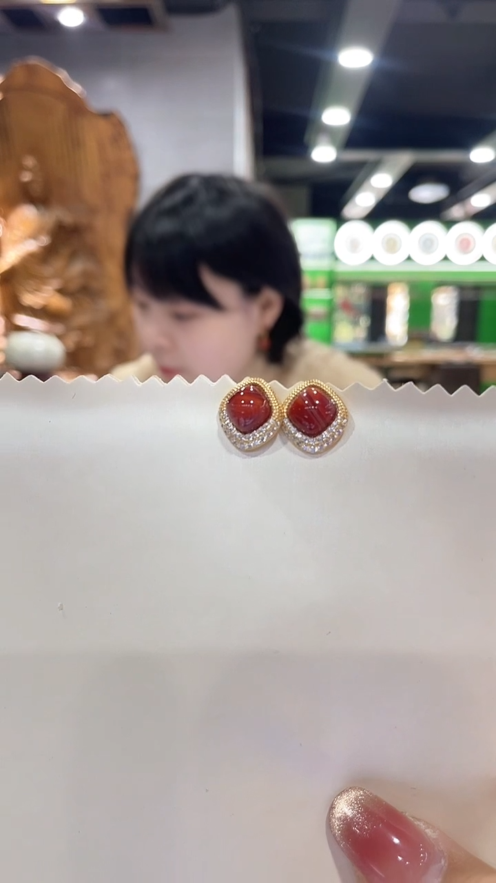 银S925镶嵌南红玛瑙耳钉71