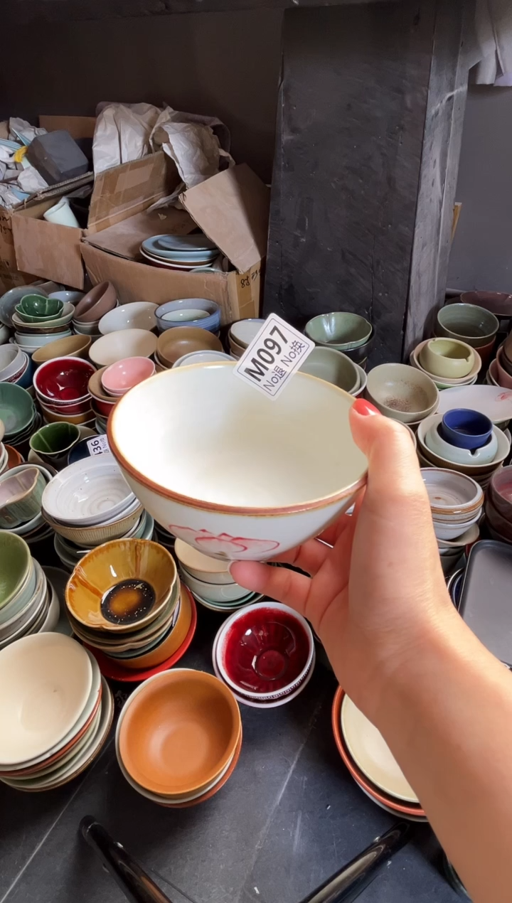 瓷片隔***奶m097手绘荷花饭碗福利