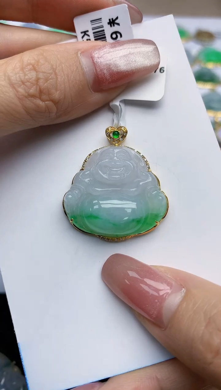 【闪购商品】翡翠挂件18K金镶嵌天然翡翠A货