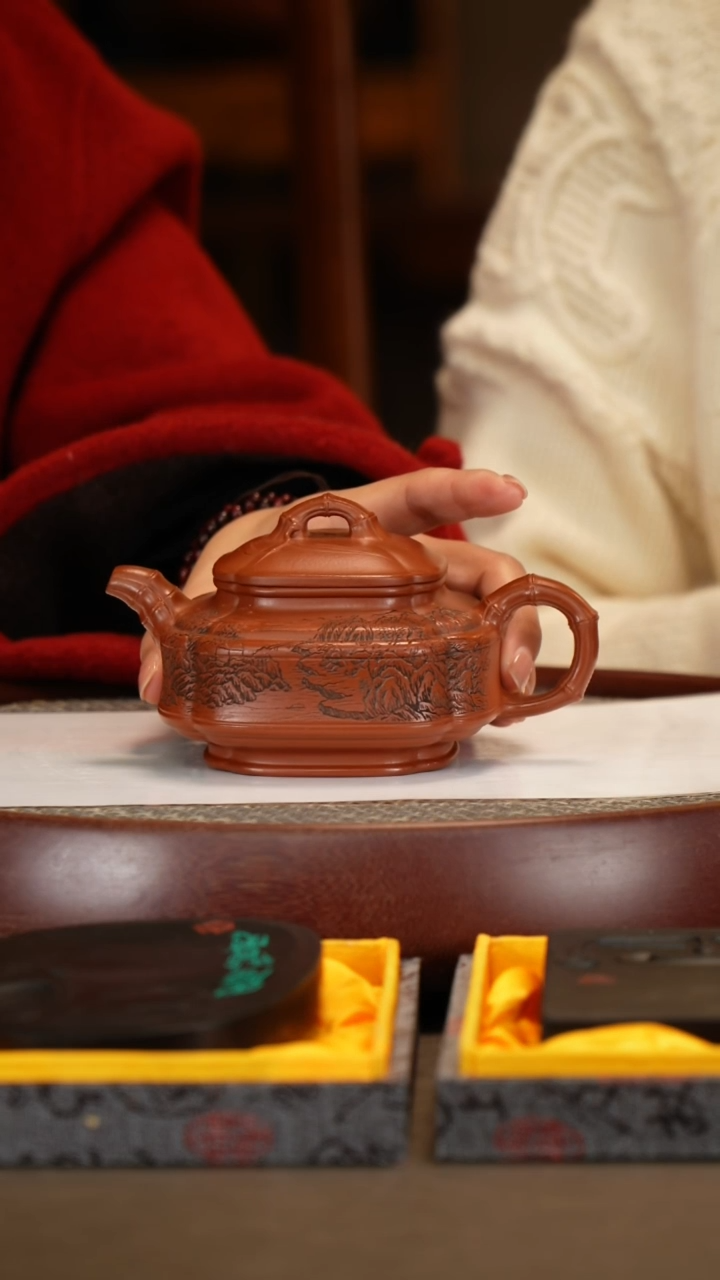 【闪购商品】紫砂茶壶【李霓】大红泥四方竹鼓