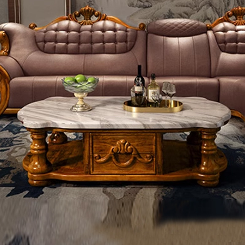 欧式乌金木大理石1.6米椭圆茶几电视柜组合客厅大理石多选成套