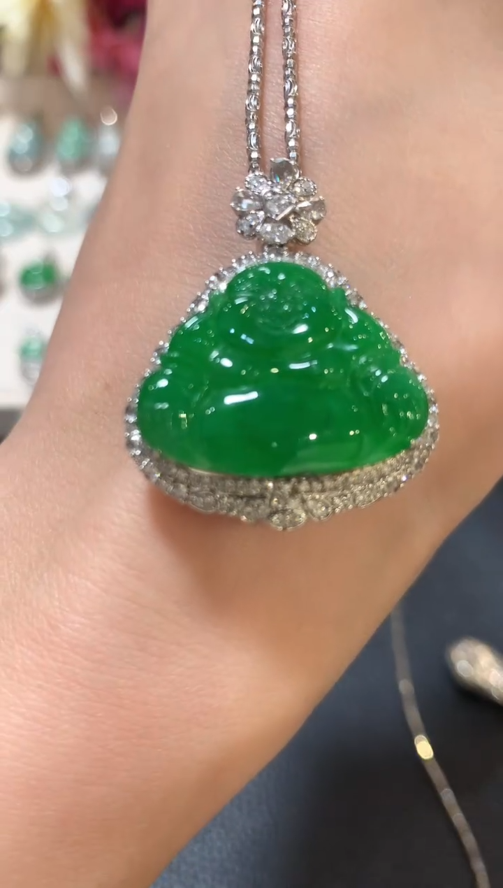 吊坠(不含链)18K金镶嵌翡翠n87  