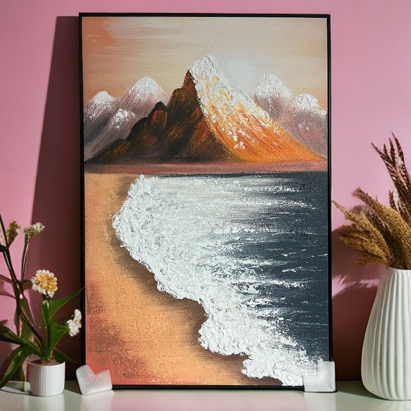 《大海靠山肌理油画》高级感沙发落地画简约客厅背景墙挂画80120