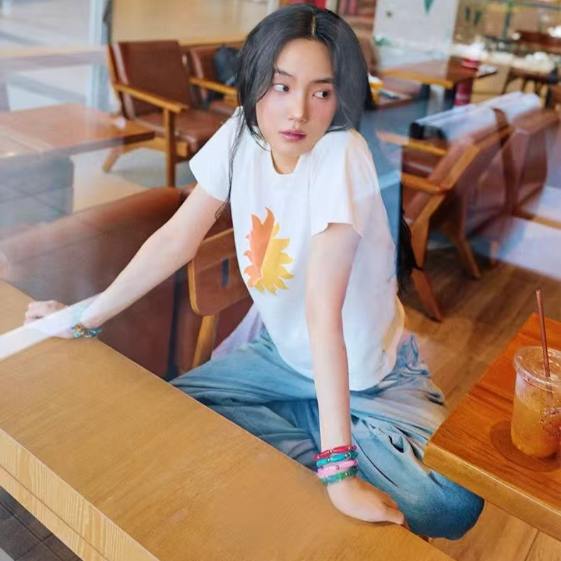 0529 SPELLE2025夏季新品夏日烈阳T恤时尚印花薄款棉短袖上衣女