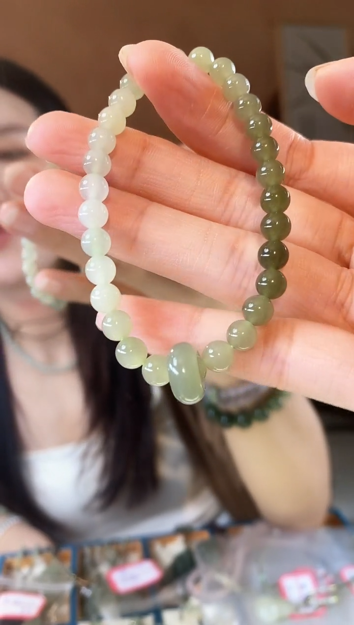 和田玉未镶嵌颈饰6mm渐变和田玉手链