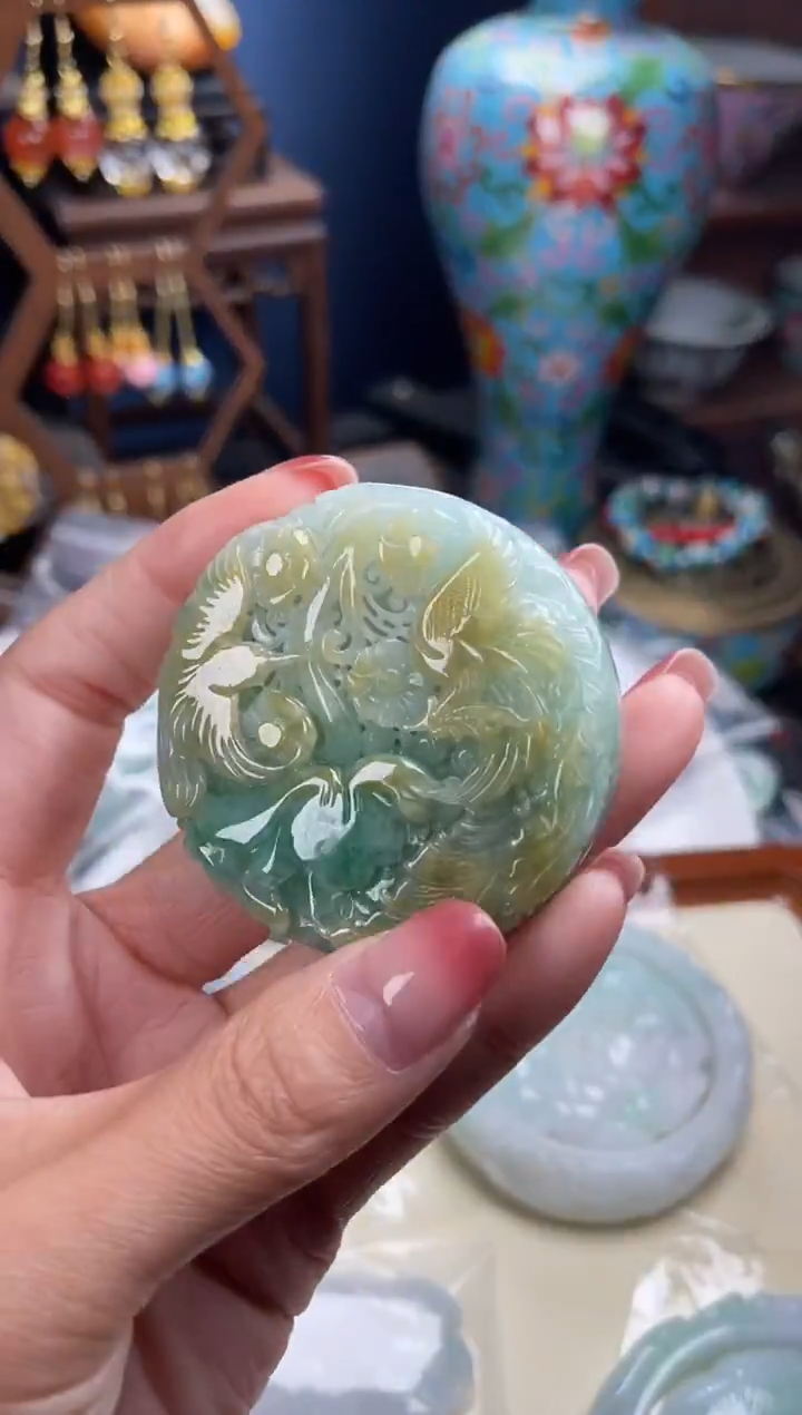 未镶嵌挂件翡翠姚****鹭，翡翠121655