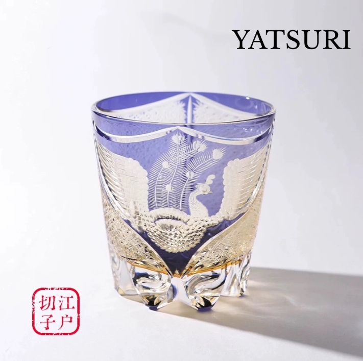 江户切子凤凰杯水晶玻璃杯高端手工雕刻威士忌杯洋酒礼物杯