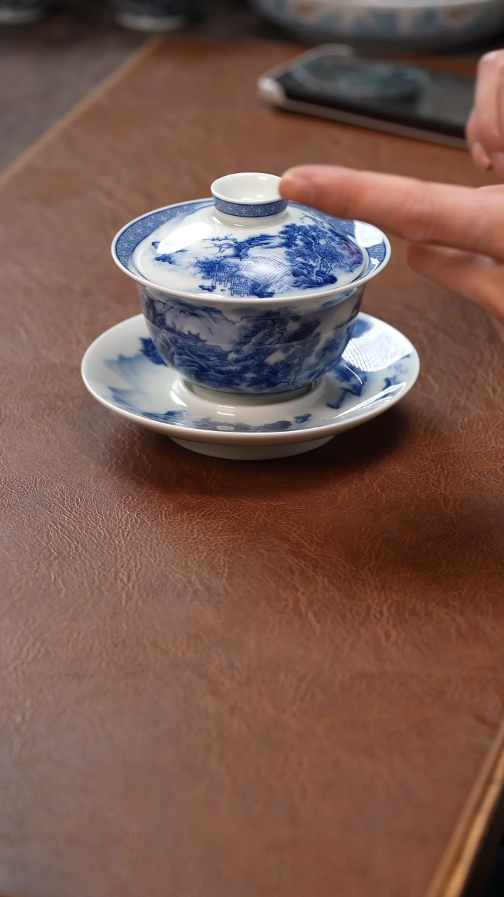 元宝山水三才盖碗