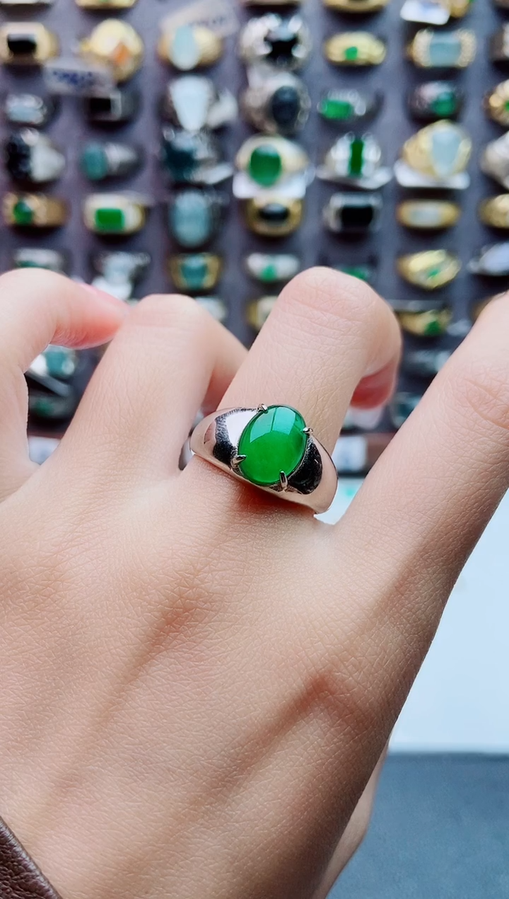银S925镶嵌戒指翡翠天然翡翠男戒