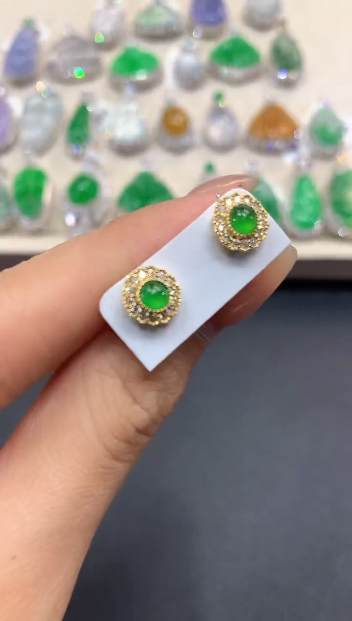 【闪购商品】翡翠耳饰18K金镶嵌a22     