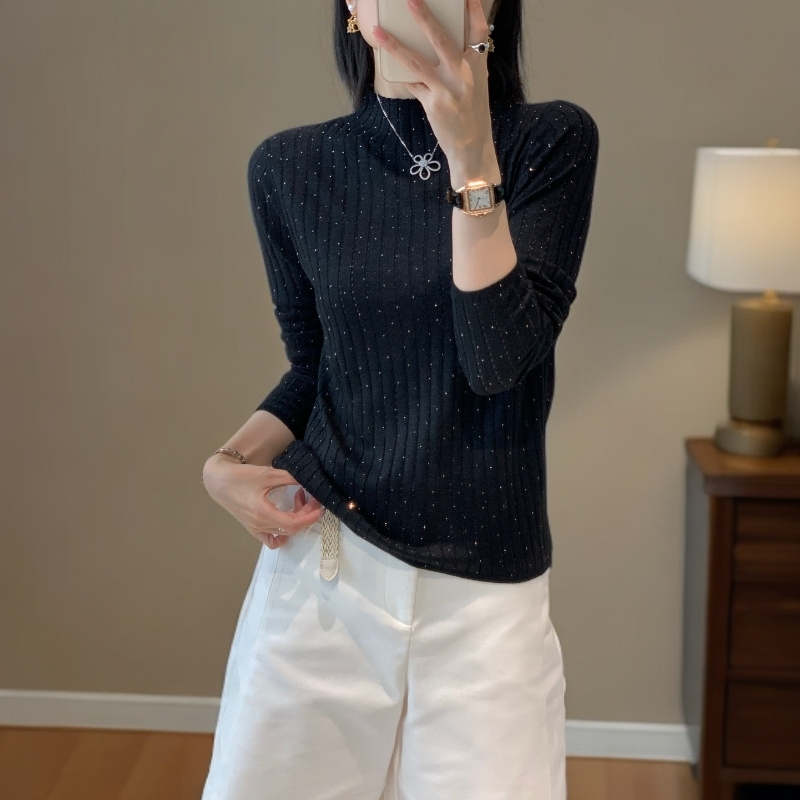 8126秋季半高领毛针织衫针织修身长袖常规款网红立领套头打底衫