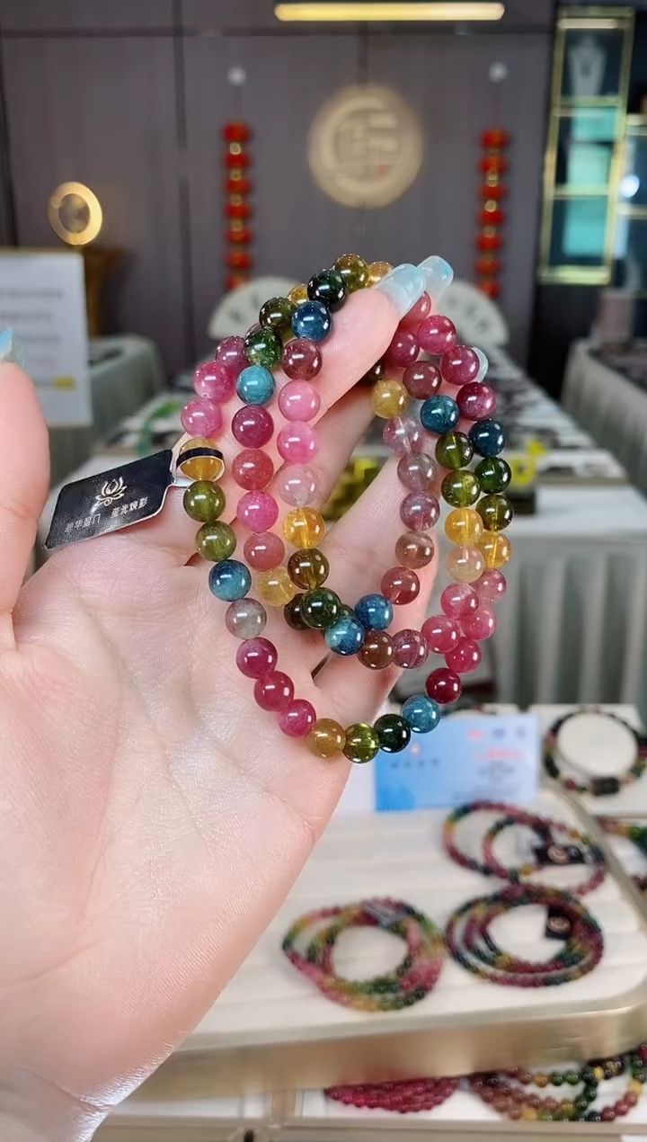 未镶嵌老矿碧玺彩虹三圈手串7mm+碧玺多样性发一条mz