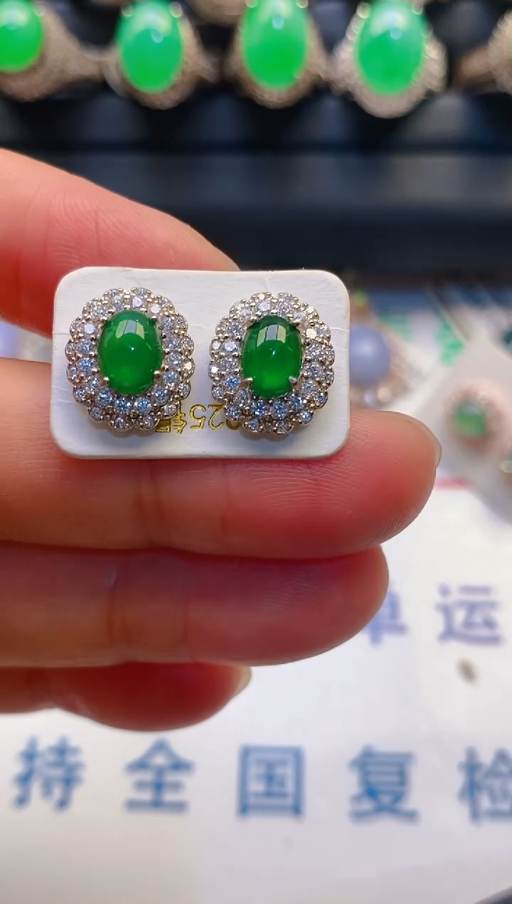 【闪购商品】翡翠耳饰银S925镶嵌天然A货翡翠1