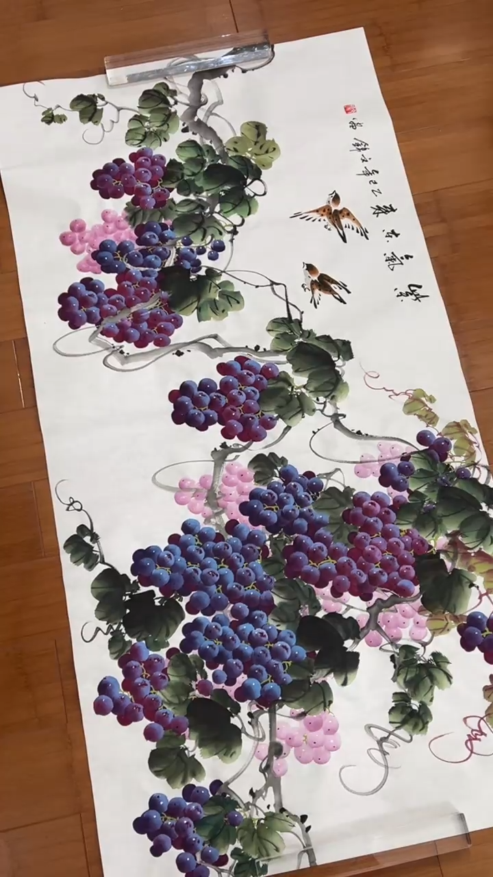 国画【福利，纯手工手绘】张文锦葡萄横幅138*68厘米